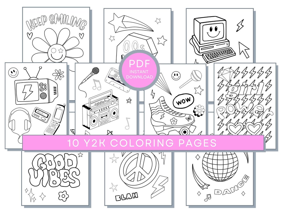 Y2K Coloring Pages Teens Coloring Pages Y2K Aesthetic - Etsy México