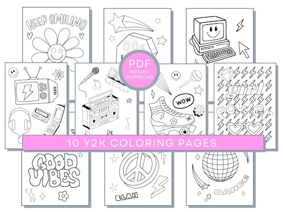 Y2K Coloring Pages, Teens Coloring Pages, Y2K Aesthetic Coloring, Teen Printables, Teen PDF Coloring, Teen Girl Coloring