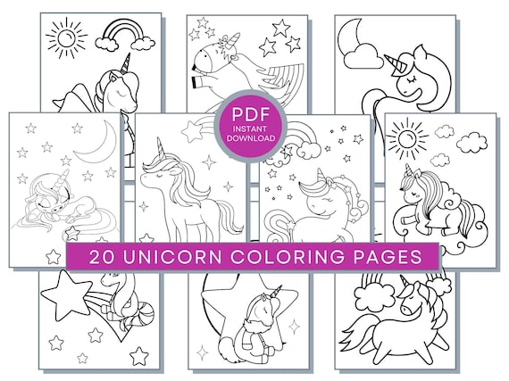 Unicorn Coloring Pages for Kids Unicorn Printables Unicorn | Etsy