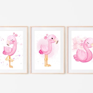 Pink Flamingo Wall Art, Set of 3, Flamingo Printable Art, Flamingo Print, Flamingo Wall Decor, Girls Room Decor, Flamingo Art