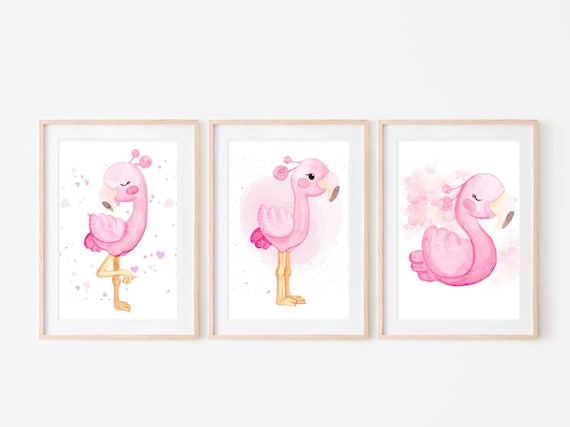 Pink Flamingo Wall Art, Set of 3, Flamingo Printable Art, Flamingo Print, Flamingo Wall Decor, Girls Room Decor, Flamingo Art