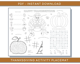Thanksgiving Placemat, Thanksgiving Coloring Pages, Thanksgiving Digital Placemat, Thanksgiving Games, Thanksgiving Activities