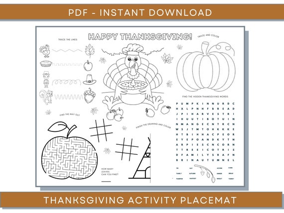 Thanksgiving Placemat, Thanksgiving Coloring Pages, Thanksgiving Digital Placemat, Thanksgiving Games, Thanksgiving Activities