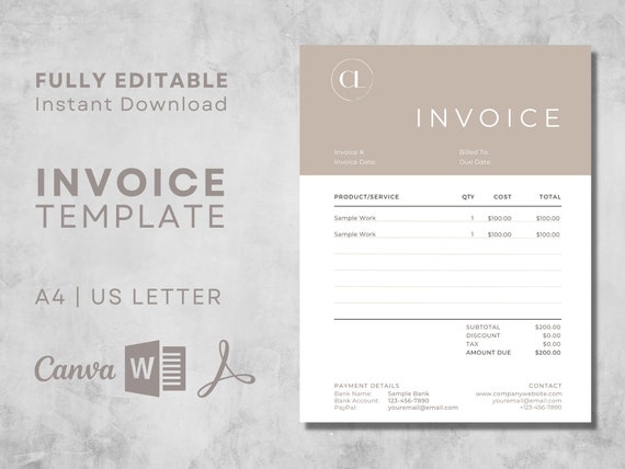 Invoice Template Download, Invoice Receipt, Invoice Template, Editable Billing Form, Order Form | Printable Invoice Template Canva