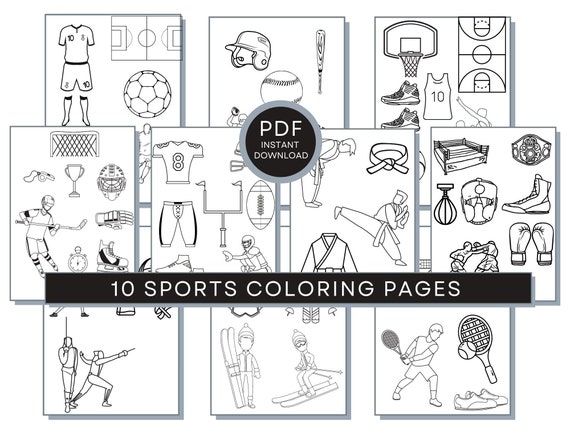 Sports Coloring Pages, Sports PDF, Sports Printables, Sport Coloring Pages, Sports Activity Sheets, Sports Print, Football Coloring