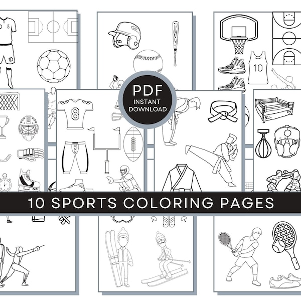 Sports Coloring Pages, Sports PDF, Sports Printables, Sport Coloring Pages, Sports Activity Sheets, Sports Print, Football Coloring