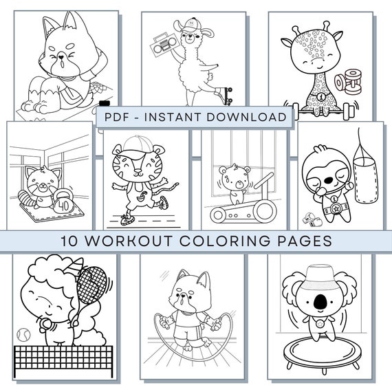 Workout Coloring Pages, Exercise Coloring Pages, Gym Coloring Pages, Sport Coloring Pages, Fitness Coloring Pages, Working Out Coloring Page