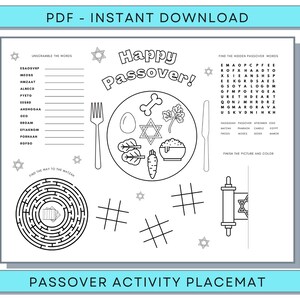 Placemat de Pascua, Placemat de actividad de Pascua, Placemat para colorear de Pascua, Páginas para colorear de Pascua, Placemat digital de Pascua Pesah Placemat