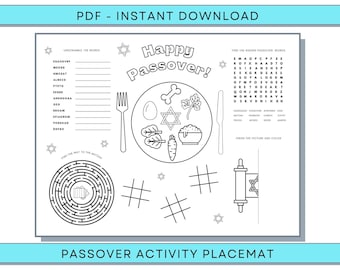 Passover Placemat, Passover Activity Placemat, Passover Coloring Placemat, Passover Coloring Pages, Passover Digital Placemat Pesah Placemat