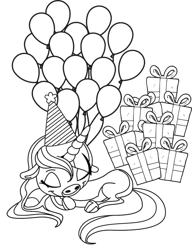 Unicorn Birthday Coloring Pages Unicorn Birthday Printables - Etsy