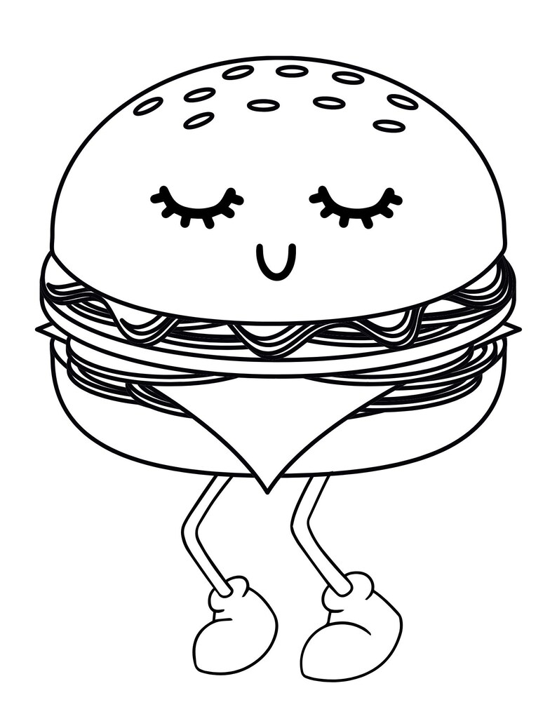 Cute Food Coloring Pages, Kawaii Food Printable, Funny Pizza Coloring Page, Funny Food Coloring ...