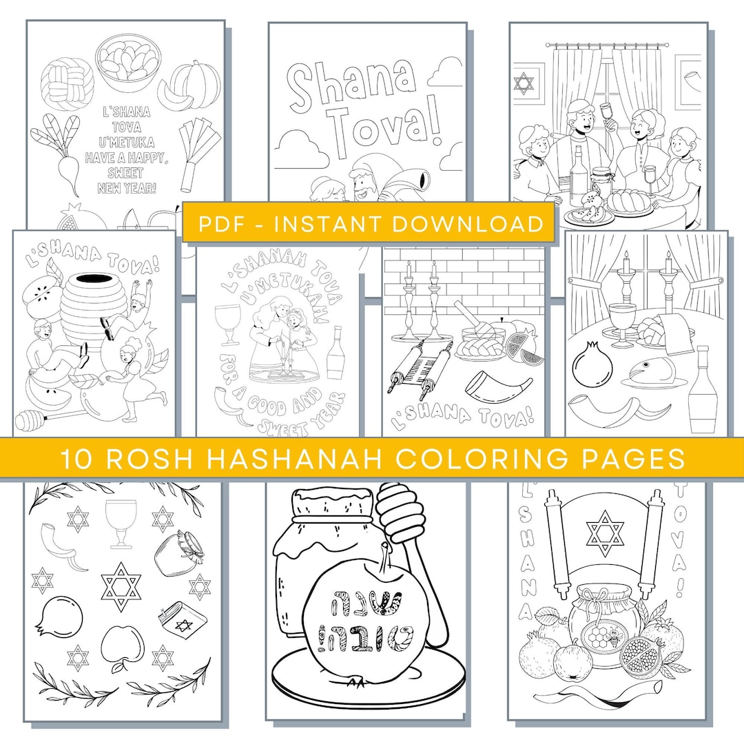 Rosh Hashanah Coloring Pages for Kids, Rosh Hashanah Printables, Rosh