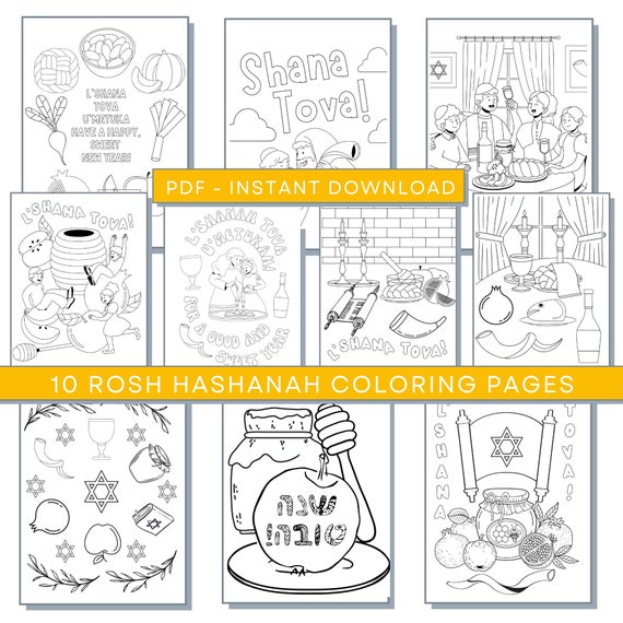 Rosh Hashanah Coloring Pages For Kids, Rosh Hashanah Printables, Rosh Hashanah Activity Page, Jewish Holiday Coloring Pages, Rosh Hashanah