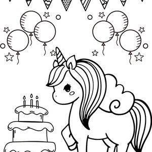Unicorn Birthday Coloring Pages, Unicorn Birthday Printables, Unicorn ...