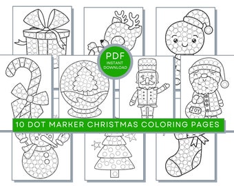 Christmas Dot Marker Coloring Pages, Do a Dot Christmas Painting, Christmas PDF, Christmas Printables, Christmas Activity Page for Toddlers