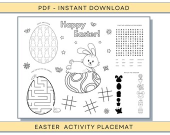 Easter Placemat, Easter Coloring Pages, Easter Printables, Good Friday Coloring Pages, Easter Bunny Placemat, Easter Digital Placemat