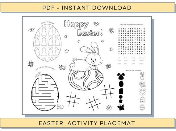 Easter Placemat, Easter Coloring Pages, Easter Printables, Good Friday Coloring Pages, Easter Bunny Placemat, Easter Digital Placemat