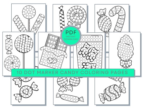 Dot Marker Candy Coloring Pages,  Do a Dot Candy Coloring, Printable Candy Coloring Sheets, Candy Coloring Book, Candy PDF, Do a Dot Sweets