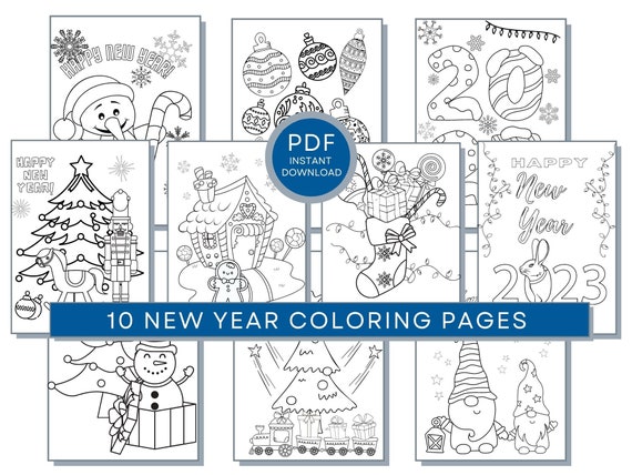 New Year Coloring Pages, New Year PDF Coloring, New Year Printables, Winter Coloring Sheets, Holiday Coloring Pages, New Year Activity Page