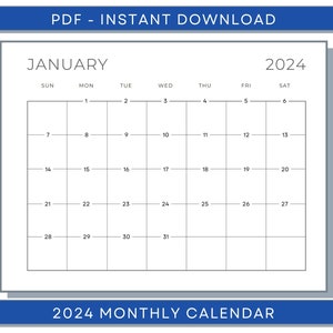 2024 Monthly Calendar, 2024 Monthly Planner, 2024 Modern Monthly Calendar, 2024 Printable Calendar, 2024 Minimalistic Monthly Calendar