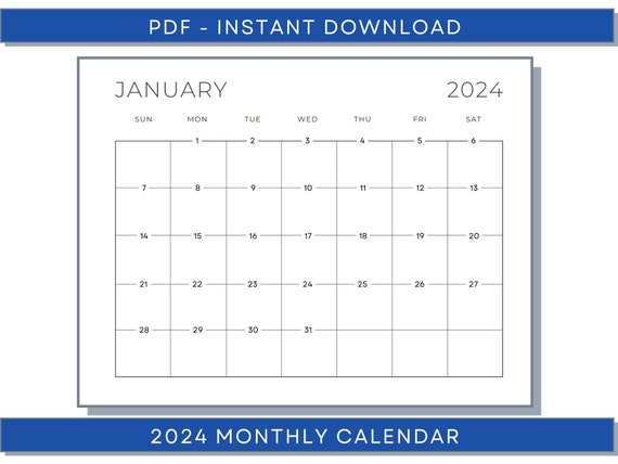 2024 Monthly Calendar, 2024 Monthly Planner, 2024 Modern Monthly Calendar, 2024 Printable Calendar, 2024 Minimalistic Monthly Calendar