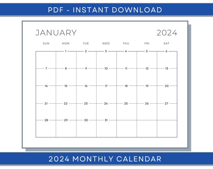 2024 Printable Calendar 2024 Printable Monthly Planner 2024 Minimalist ...