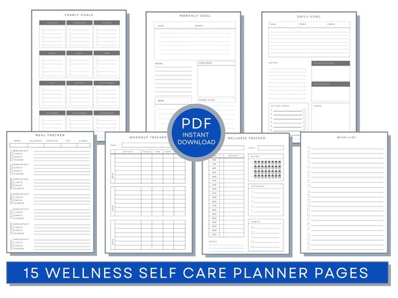 Self Care Planner, Wellness Journal, Wellness Planner, Goals, Fitness Journal, Meal Tracker, Mood Tracker, Sleep Tracker, Habit Tracker