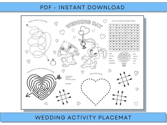 Wedding Placemat, Wedding Coloring Pages, Wedding Digital Placemat, Wedding Games, Wedding Activities, Wedding Favors, Wedding Printables