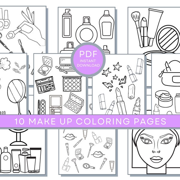 Pages De Coloriage Maquillage Pour Les Enfants, Maquillage À Imprimer, Feuille De Jour De Maquillage, Pages À Colorier Beauté, Impression Maquillage, Pages À Colorier Cosmétiques, Spa