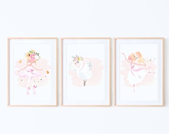 Ballerina Wall Art Set of 3, Ballerina and Swan Printable Art, Ballerina Print, Ballerina Decor, Ballerina Wall Decor, Girls Room Decor