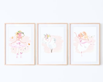 Ballerina Wall Art Set of 3, Ballerina and Swan Printable Art, Ballerina Print, Ballerina Decor, Ballerina Wall Decor, Girls Room Decor