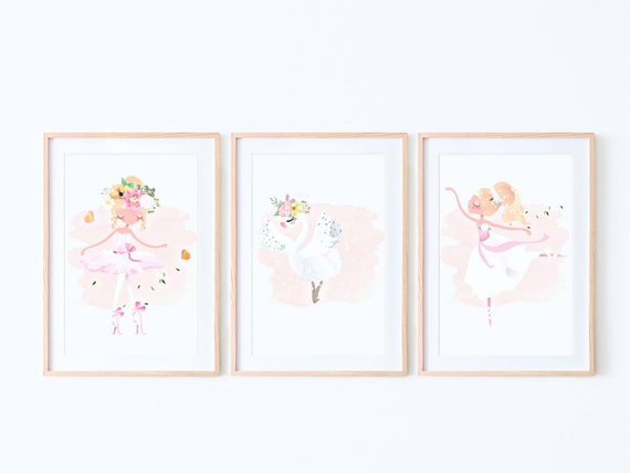 Ballerina Wall Art Set of 3, Ballerina and Swan Printable Art, Ballerina Print, Ballerina Decor, Ballerina Wall Decor, Girls Room Decor