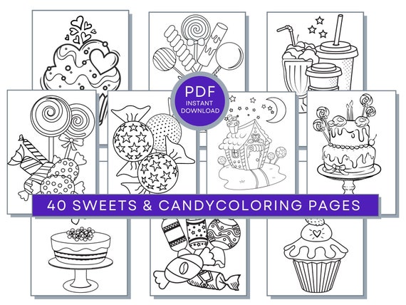 Sweets Coloring Pages, Sweets Printable, Coloring Pages of Ice Cream, Cup Cakes Coloring, Lollipops Coloring, Candy Coloring Pages