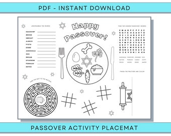 Passover Placemat, Passover Activity Placemat, Passover Coloring Placemat, Passover Coloring Pages, Passover Digital Placemat Pesah Placemat