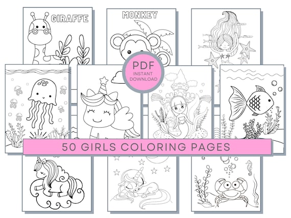 50 Girls Coloring Pages: Girls Printables, Girls Coloring Sheets, Girls PDF Coloring, Girl's Coloring Page, Girls Activity Page