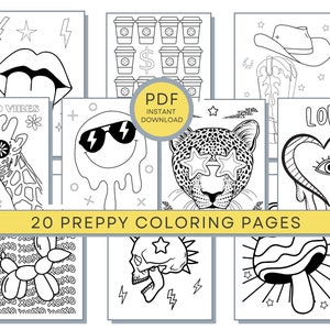 Preppy Coloring Pages, Teens Coloring Pages, Preppy Aesthetic Coloring, Teen Printables, Teen PDF Coloring, Teen Girl Coloring image 1