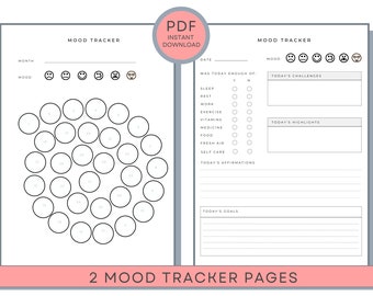 Mood Tracker Printable, Mood Chart, Mood Journal, Mood Log, Emotions Tracker, Feelings Tracker, Emotions Log, Feelings Log