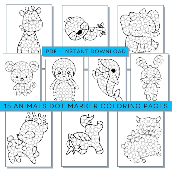 Animals Dot Marker Coloring Pages, Animals Dot Marker Printables, Animals Dot Coloring Pages, Animals Do a Dot Painting, Dot Marker PDF