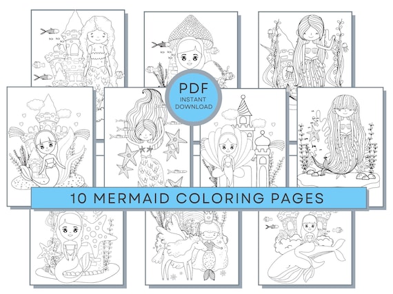 Mermaid Coloring Pages, Mermaid Printables, Mermaid Sheets, Mermaid Print, Girls Coloring Page, Mermaid Page, Mermaid Color