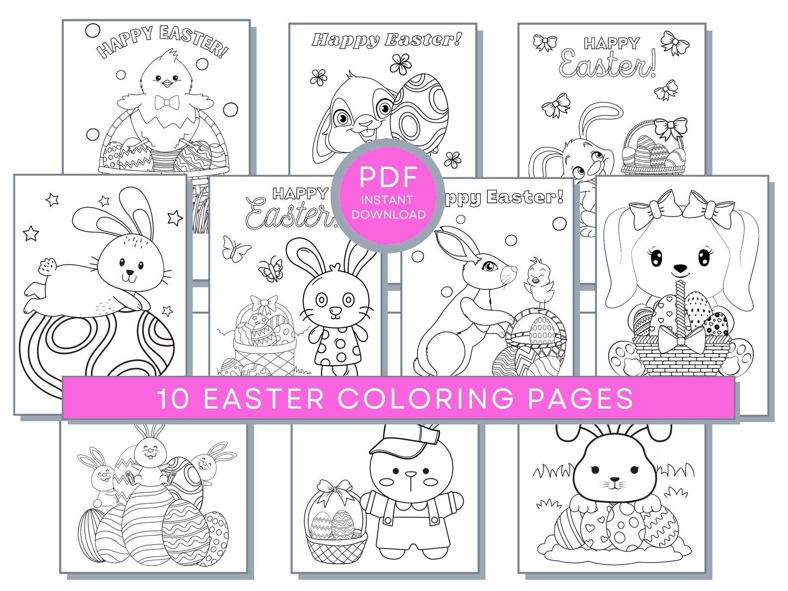 Easter Coloring Pages, Easter PDF Coloring Easter Printables, Bunny