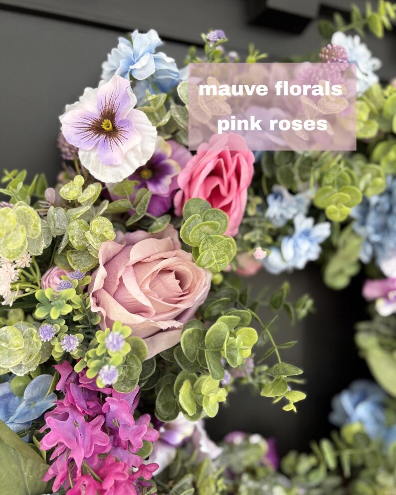 Spring Wreath for Front Door Blue Pink and Purple Floral Centerpiece ...