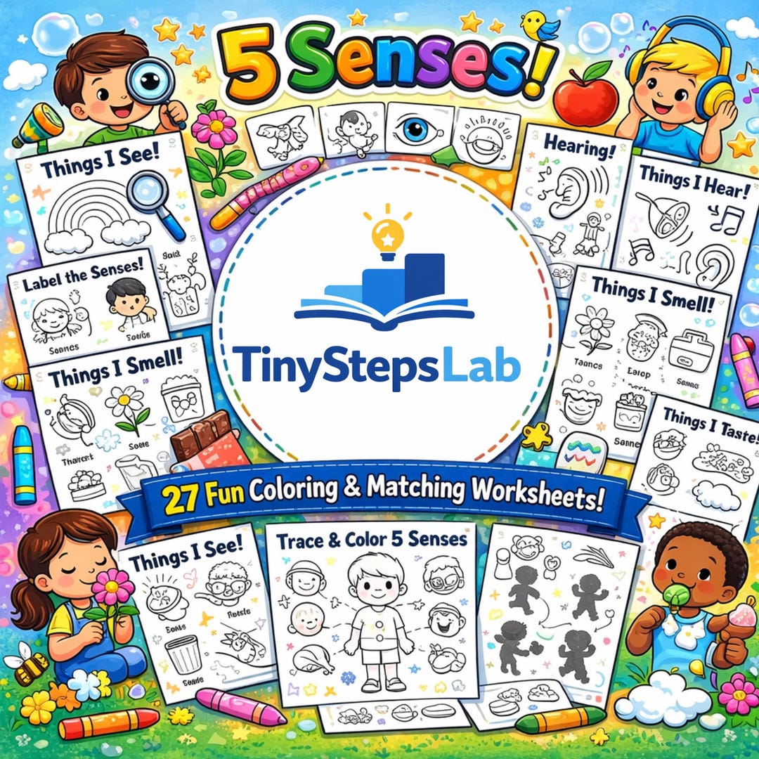 5 Senses Coloring Pages Bundle – Preschool Science Activity – Five ...