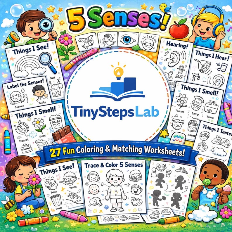 5 Senses Coloring Pages Bundle – Preschool Science Activity – Five ...