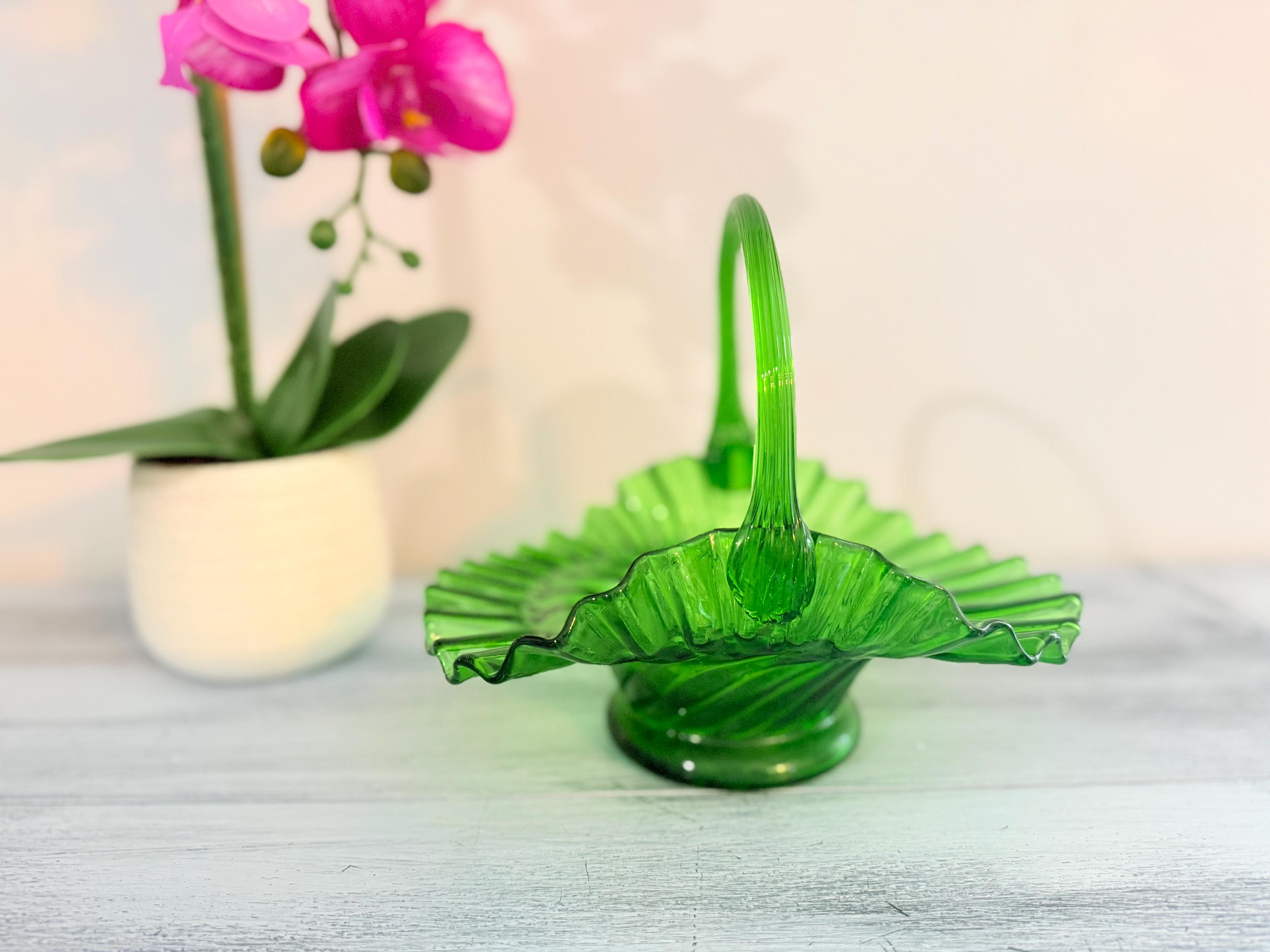 Fenton Emerald Green Basket - Etsy