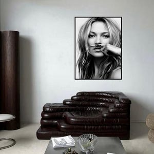 Kate Moss 90s Supermodel Mustache Poster | Editorial Fashion Print (Digital Download A4 A3 A2)