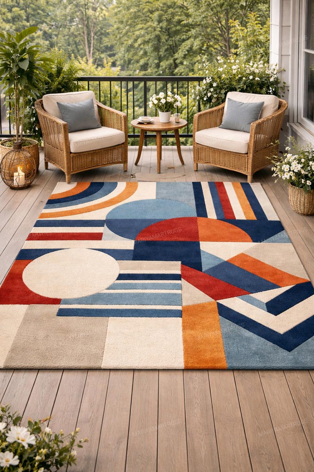 Modern Geometric Hand Tufted Wool Rug | Abstract Living Room Carpet - Etsy