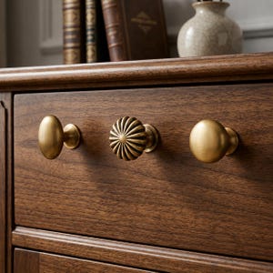 Vintage French Brass Cabinet Knob Antique Drawer Pull Single Hole Furniture Handle Set