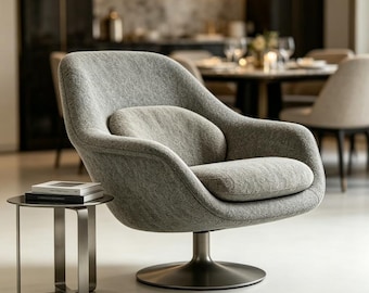 Chaise longue pivotante faite main pour le salon, design Mid-Century, fauteuil d'appoint en tissu, style moderne, piédestal en métal