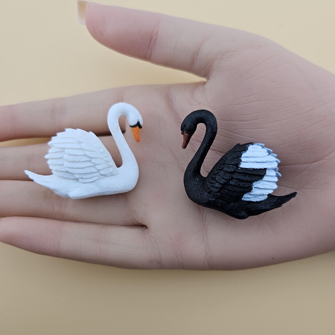 Miniature Swan Figurine, Black or White, Dollhouse Garden Decor, Tiny ...