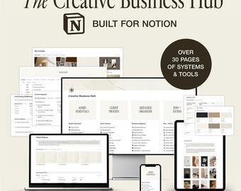 Plantilla de Notion para centro de negocios creativos / Gestión de clientes, organización empresarial, planificador de tareas / Propietarios de pequeñas empresas